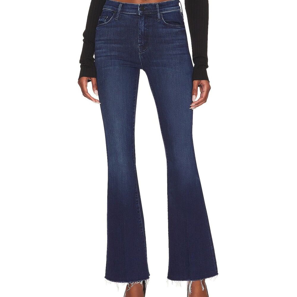 Mother The Weekender Fray Jeans Size 31 Dark Blue Mint Condition Wash Flare Leg